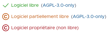 Capture d’écran de Penguin Runner, listant les trois status possibles sur la licence d’un logiciel.